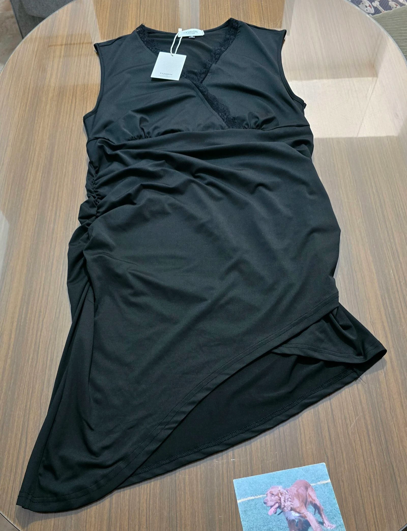 Vestido elástico drapeado negro talla 48 – photo 2